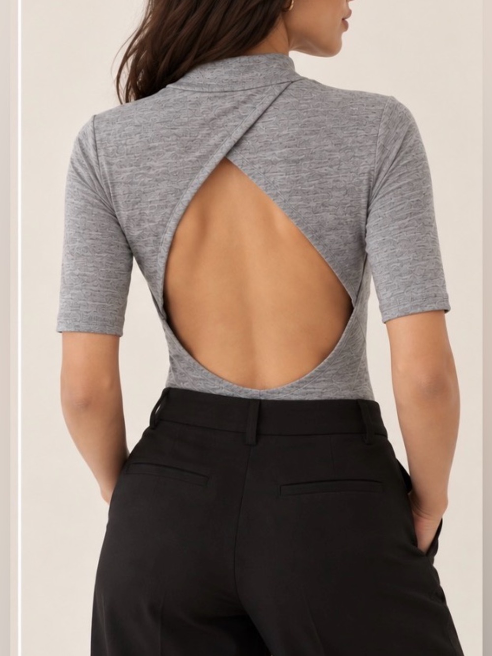 Aritzia Wilfred Free Open Back Mock Neck Bodysuit Minimalist Y2K Heather Grey S